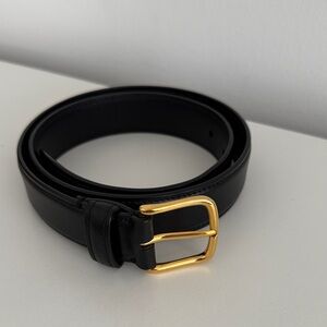 THE ROW Classic Calf Leather Belt Black with Gold Buckle